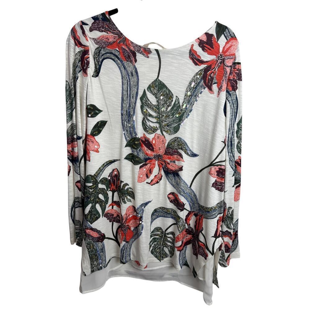 Soft Surroundings Top Large Petal Floral Layered Sequin Boat Neck